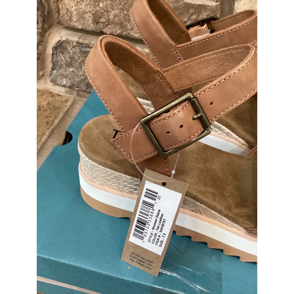 TOMS Diana Tan Leather Platform Wedge Sandals 10019757 Womens Size 7.5 New - Picture 6 of 8